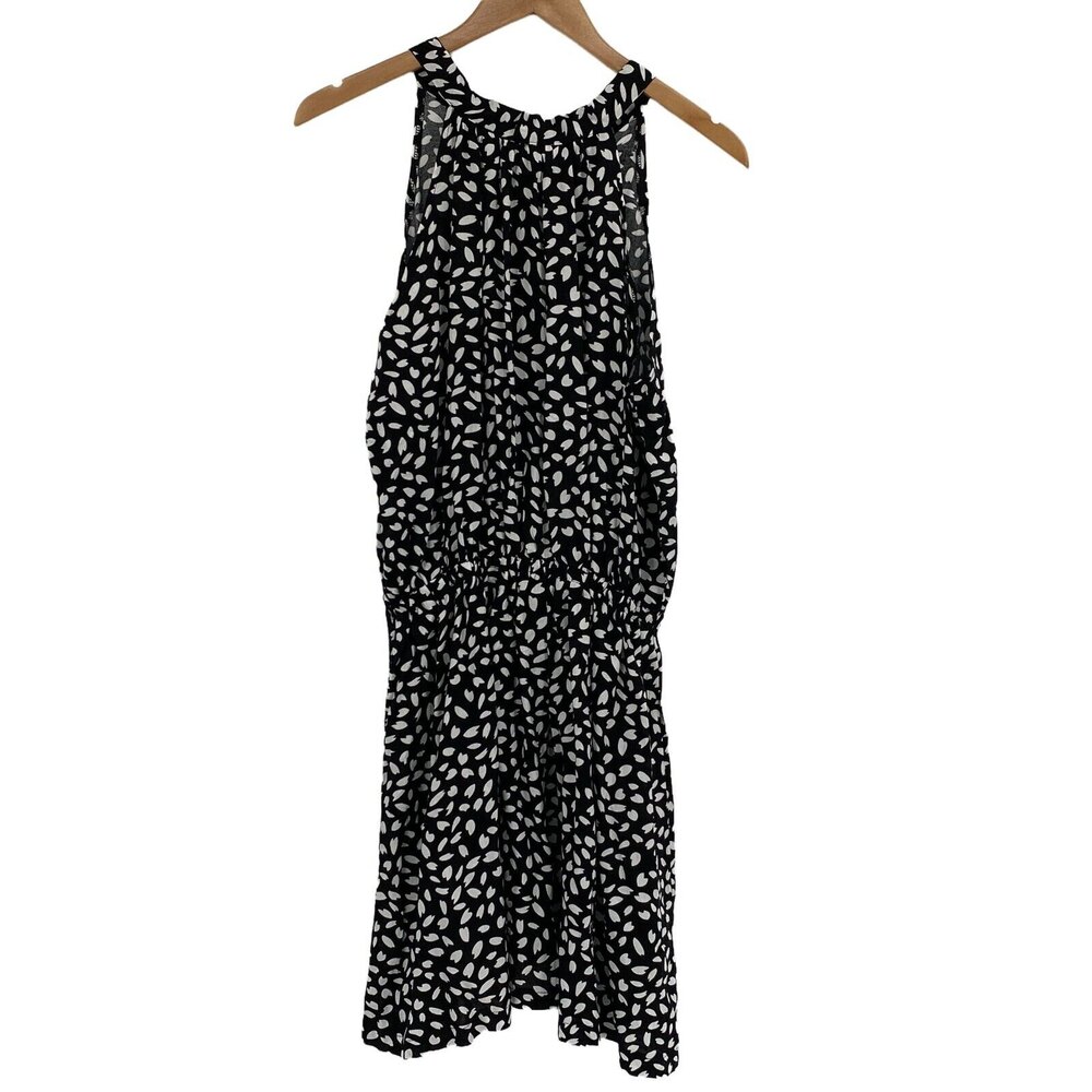 Womens Black White Sleeveless Halter Neck Knee Length A Line Dress Size Small
